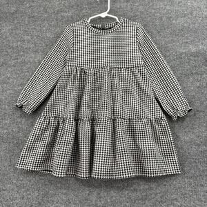 Rare Editions Girls Tiered Houndstooth Dress Size 5 Black White Stretch Cottage